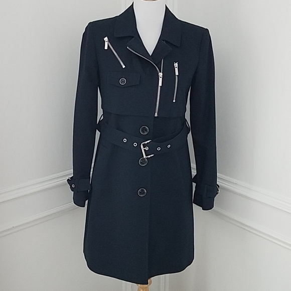 MICHAEL KORS "Rare" Trench Coat Navy Blue Half Zip - Picture 1 of 8